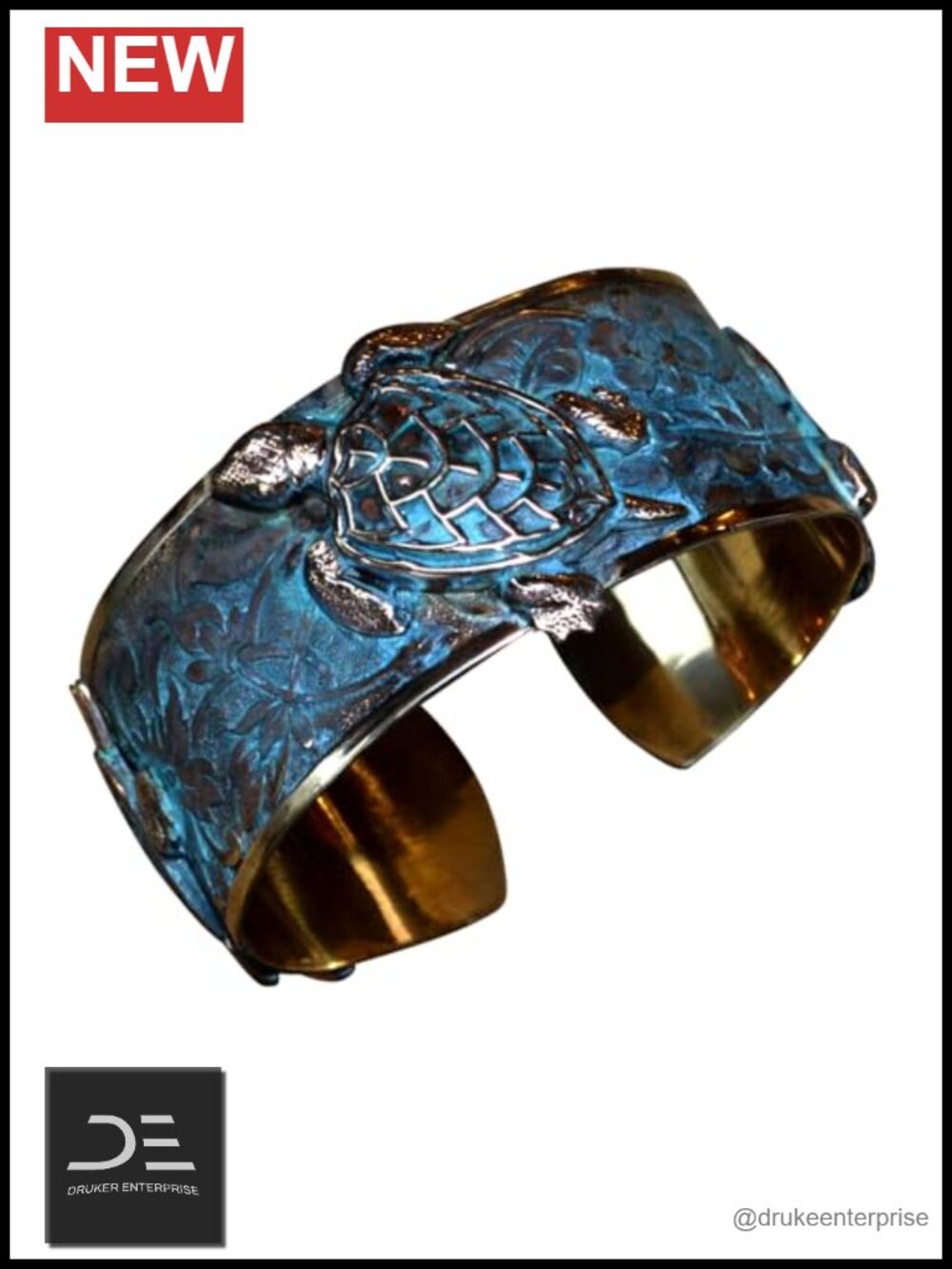 Verdigris Patina Solid Brass Handmade Sea Turtle Cuff Bracelet Women